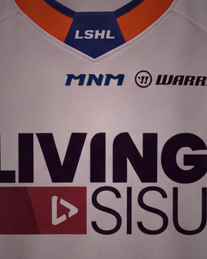 Close-up of the LSHL collar patch and the Living Sisu crest