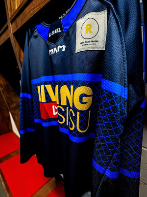 Detail of the real navy jersey collar and team patch